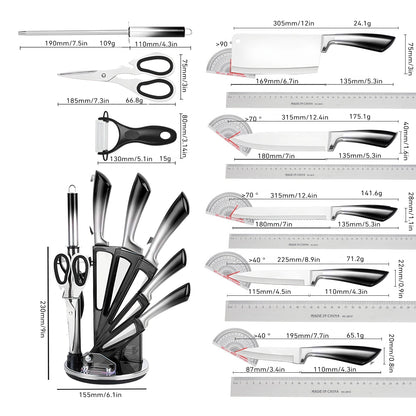 MDHAND 9-Piece Gradient Handle Knife Set, 5 Stainless Steel Knives with Block, Sharpening Rod, Scissors and Peeler