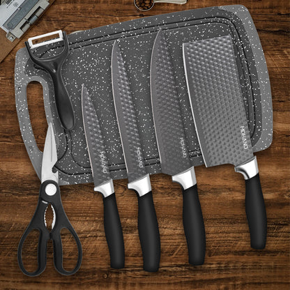 MDHAND 6-piece professional kitchen knife set with gift box, featuring sharp chef and meat knives in stainless steel for cooking.