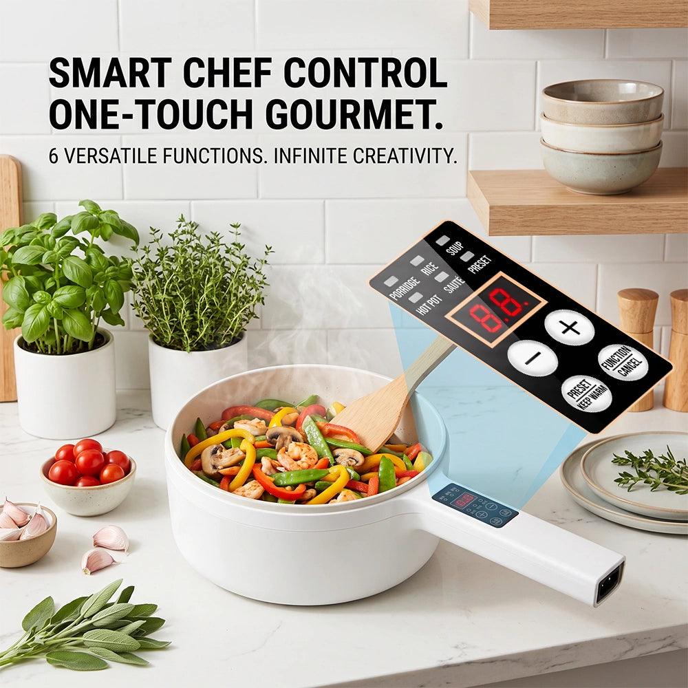 MDHAND 2L Electric Hot Pot with Steamer, Digital Control Non-Stick Ceramic Glaze