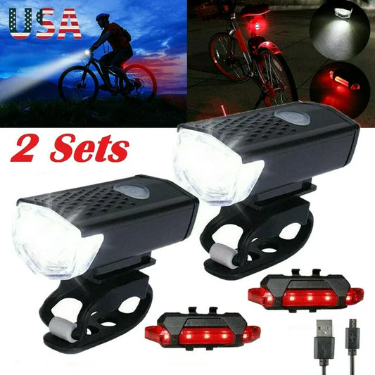 MDHAND bicycle bike light set with 2 LED headlights and taillights, waterproof, ideal for night riding for adults and kids.