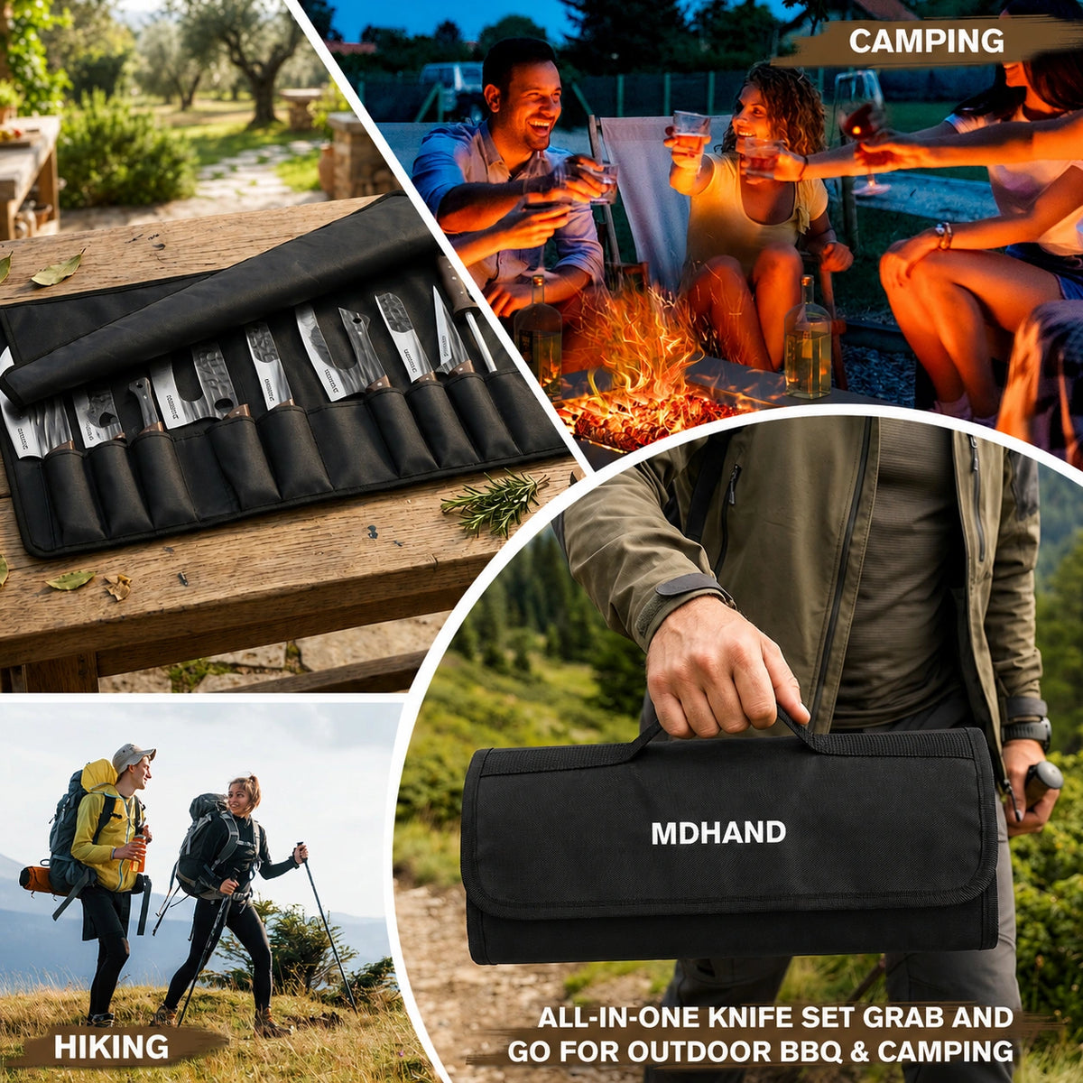 MDHAND 14-Piece Butcher Knife Set, Hand Forged Chef Cleaver Boning Fish Knives