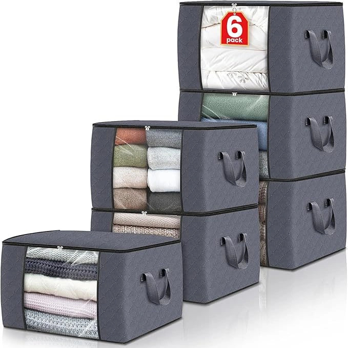 MDHAND 90L Large Storage Bags with Clear Window & Reinforced Handles, 6 Pack