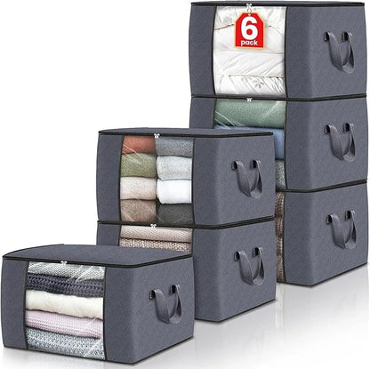MDHAND 90L Large Storage Bags with Clear Window & Reinforced Handles, 6 Pack