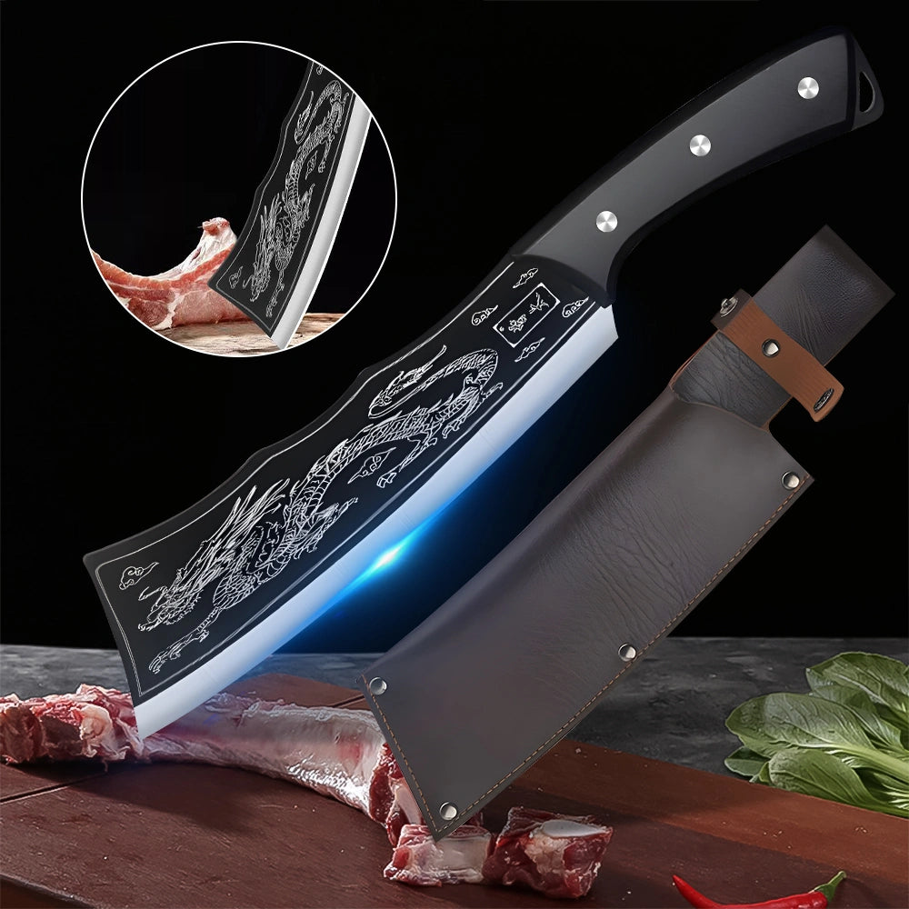 MDHAND Dragon Pattern Bone Chopper Knife
