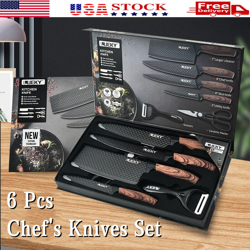MDHAND 6-piece professional kitchen knife set with gift box, featuring sharp stainless steel chef and meat knives for cooking.