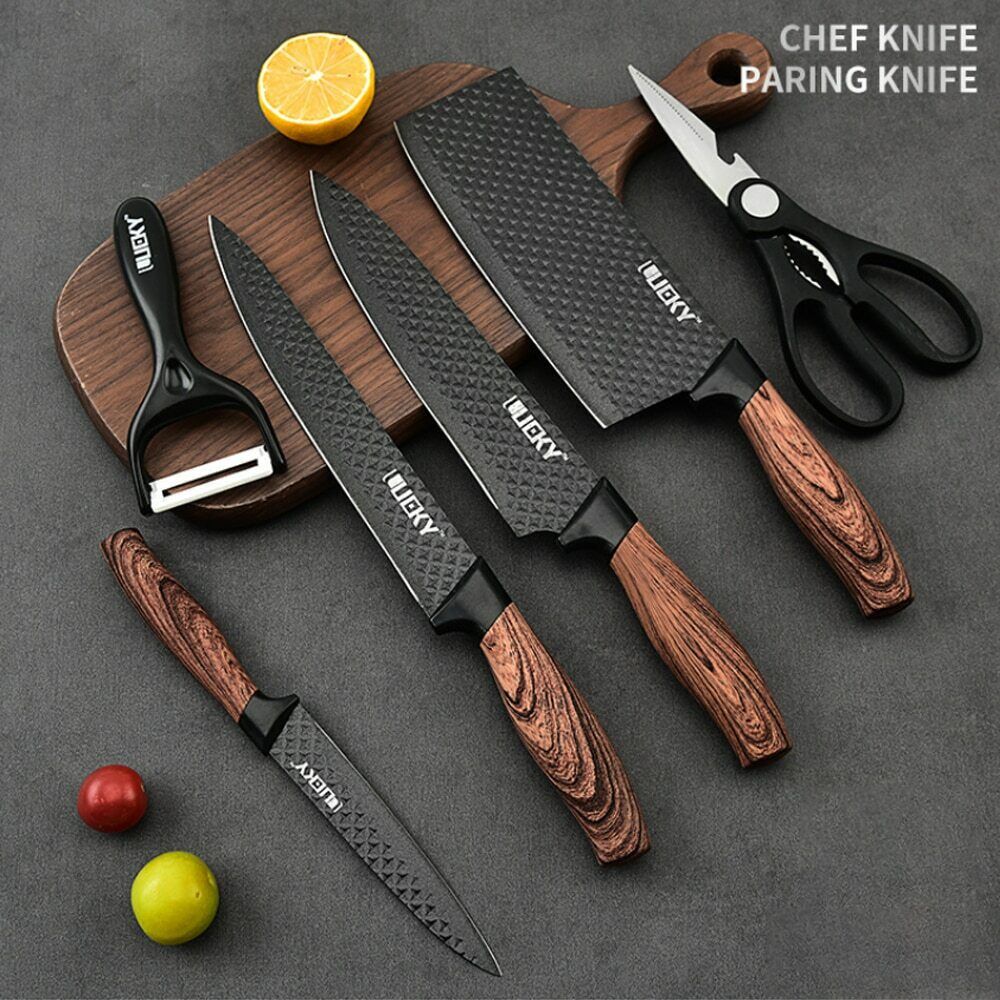 MDHAND 6-piece professional kitchen knife set with gift box, featuring sharp stainless steel chef and meat cutting knives.