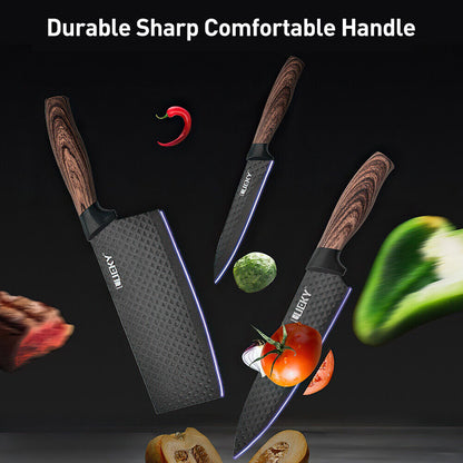 MDHAND 6-piece professional kitchen knife set with gift box, including sharp chef and meat knives, stainless steel, non-stick finish