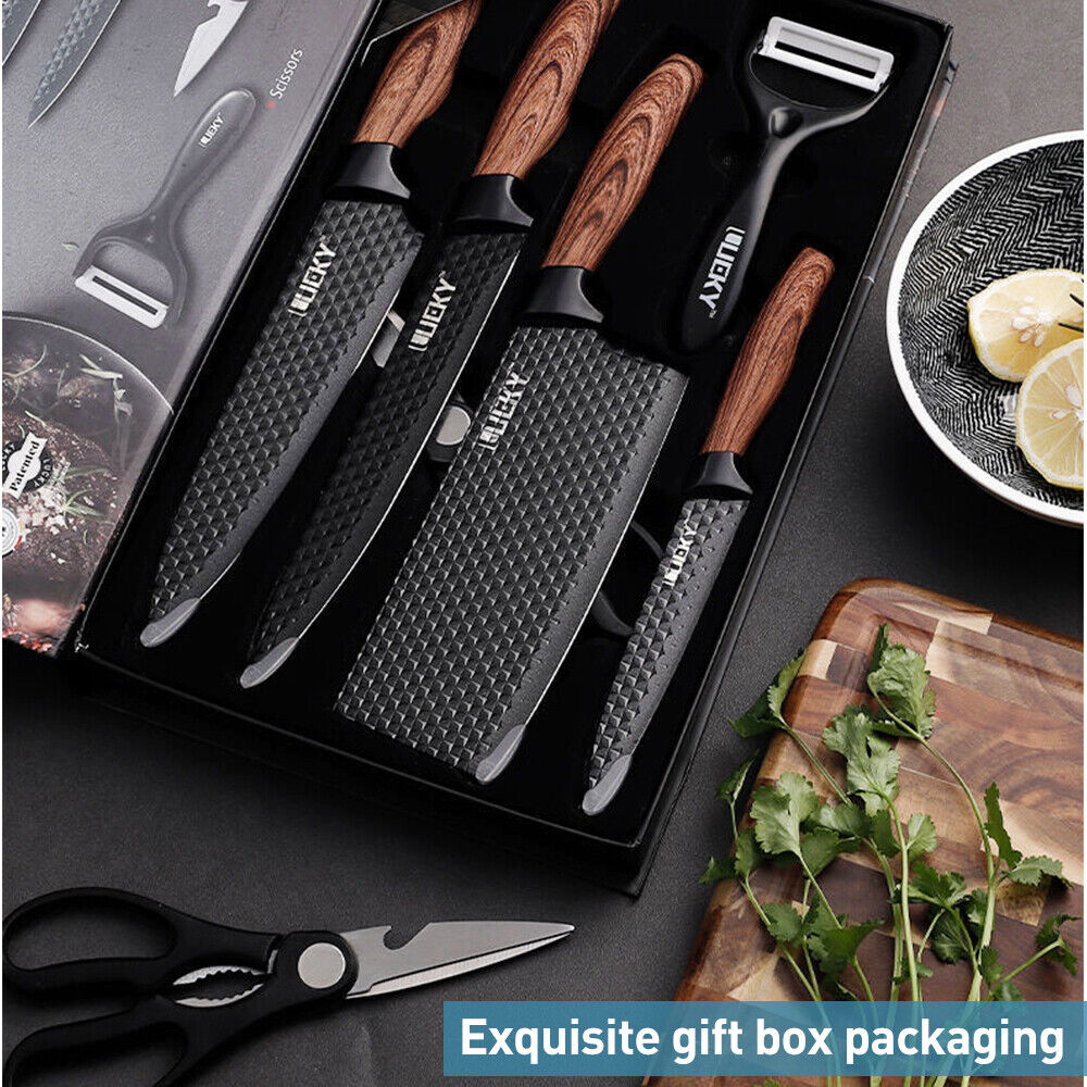 MDHAND 6-piece professional kitchen knife set with gift box, featuring sharp stainless steel chef and meat cutting knives