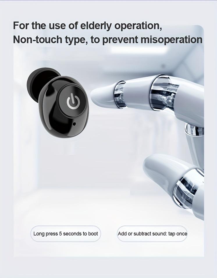 MDHAND sound amplification earbuds with in-ear design and sleek black finish, providing enhanced hearing clarity.