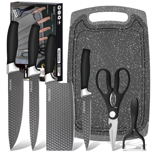MDHAND Kitchen Knife Set, 7-Piece with Cutting Board, Sharp Chef & Utility Knives ¨C Ideal Gift(Black Handle)