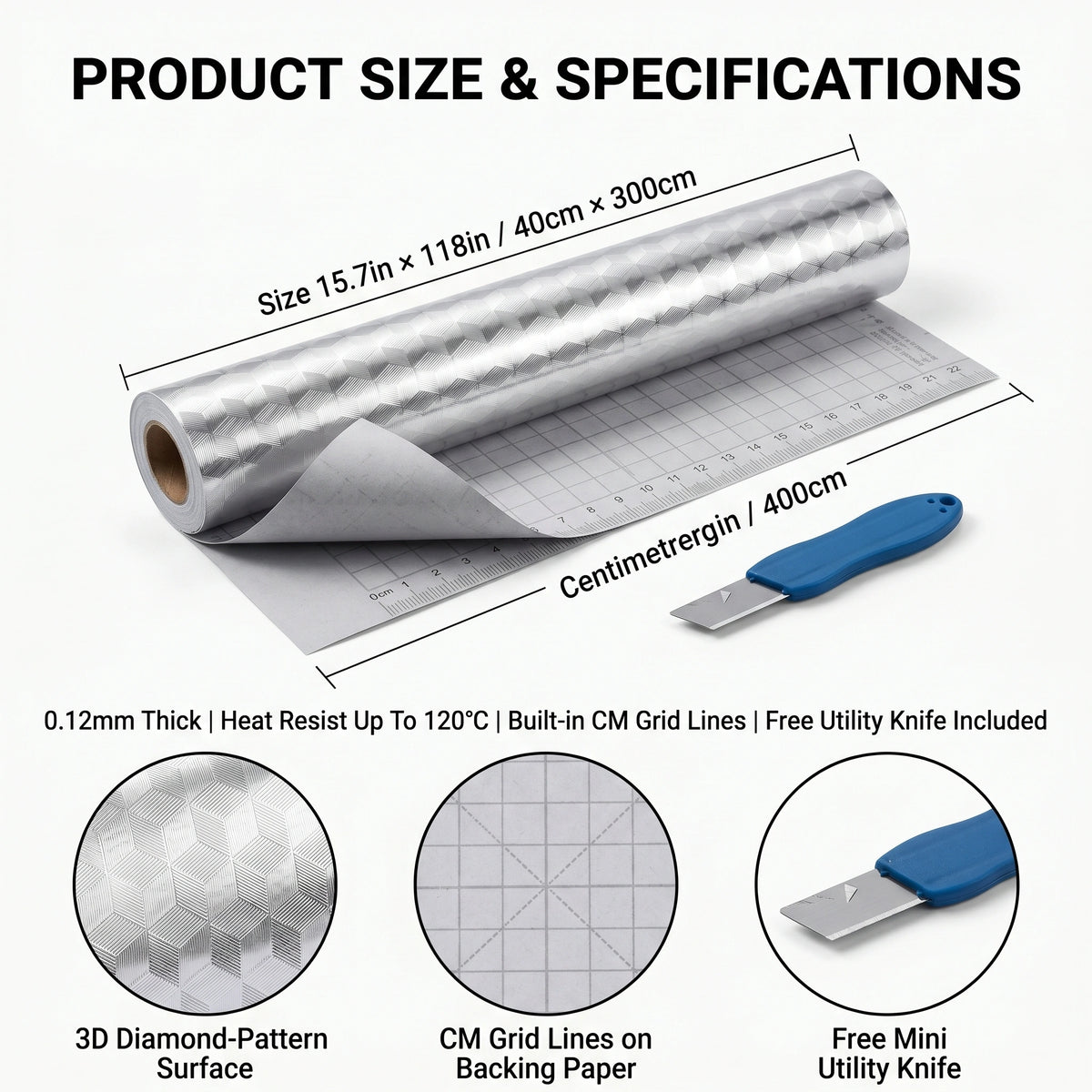 MDHAND Kitchen Oil-Proof Sticker, 16×119 Inch Silver Aluminum Foil Wallpaper