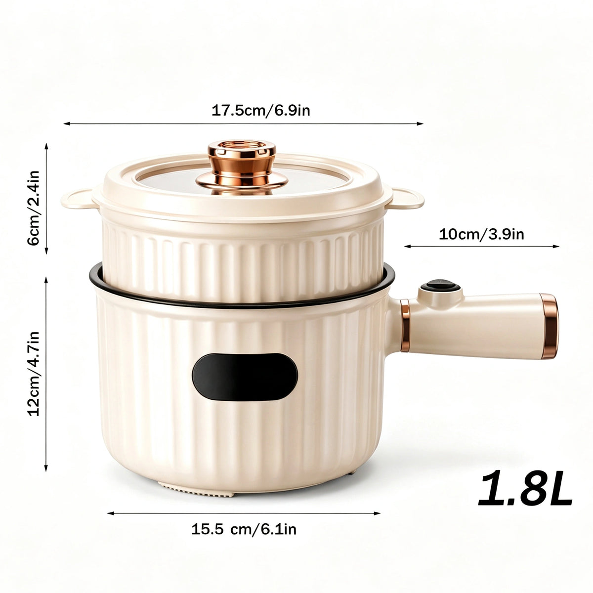 MDHAND 1.8L Electric Hot Pot with Steamer, Cream White Nonstick Cooking Pot
