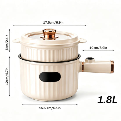 MDHAND 1.8L Electric Hot Pot with Steamer, Cream White Nonstick Cooking Pot