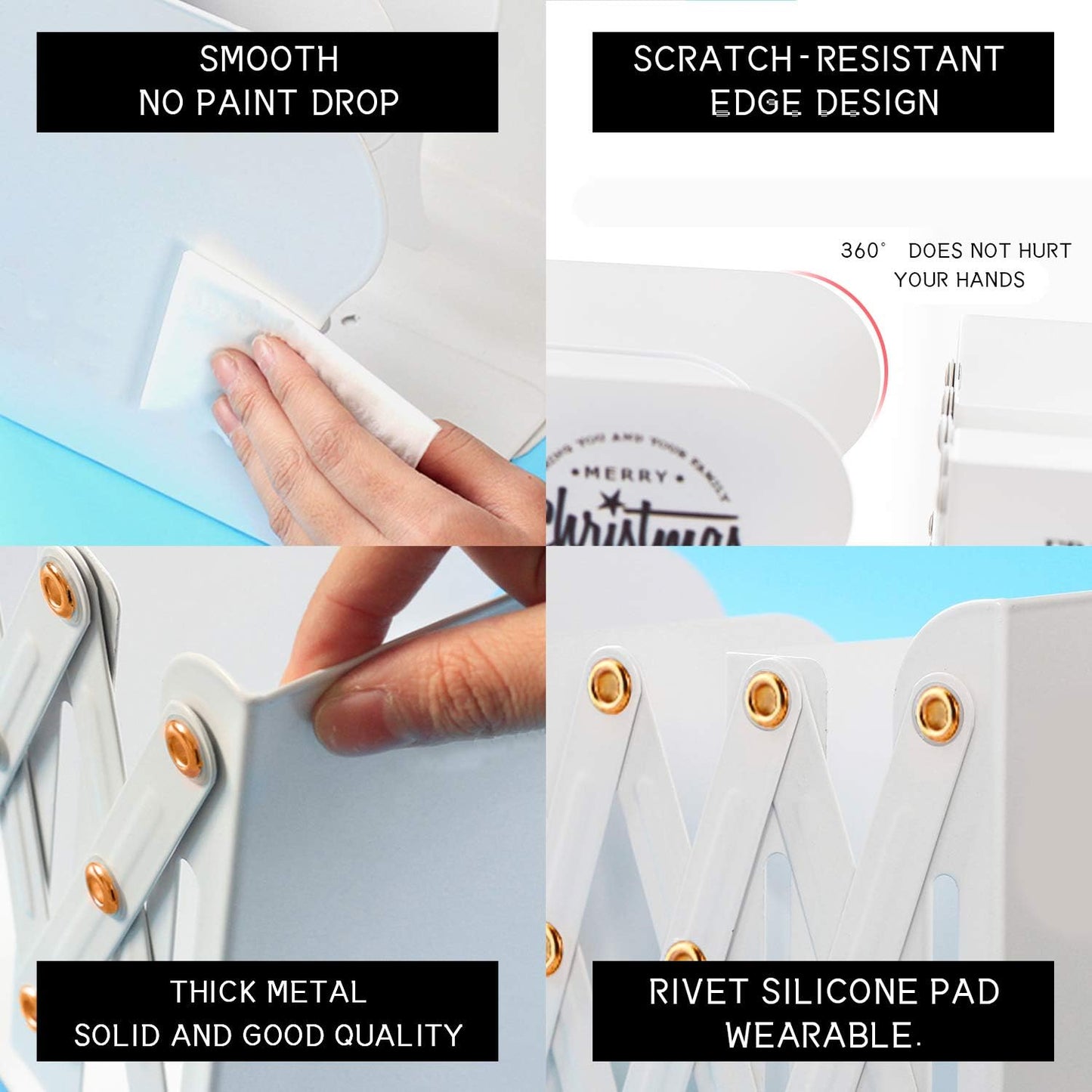 MDHAND adjustable bookend holding papers and magazines on a desk, extends up to 19 inches, helps organize office books and documents.