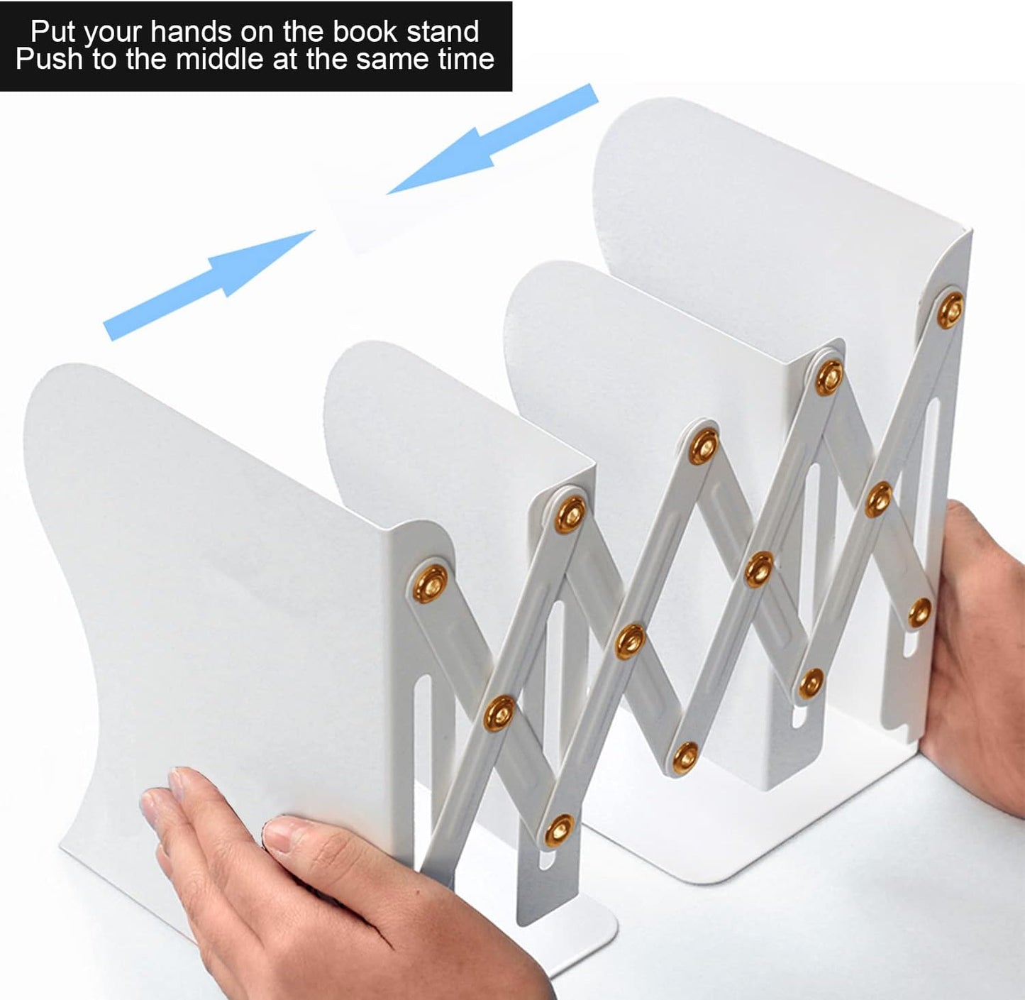 MDHAND adjustable desk bookend and magazine file organizer holding books and papers, extends up to 19 inches for office organization