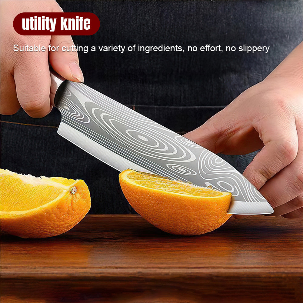 MDHAND Kitchen Knife Set, 7 Pcs Knives Block Set with Built-in Sharpener, Healthy Anti-Rust Coating & Stainless Steel Knife Set, Dishwasher Safe Black