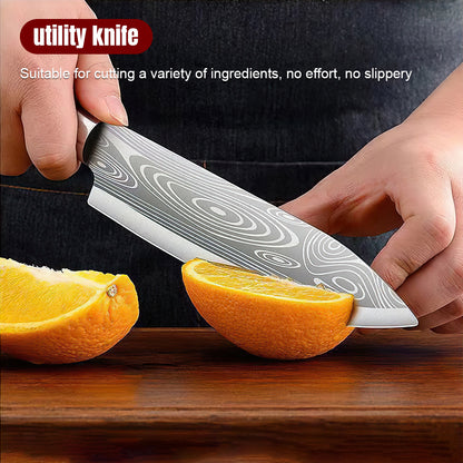 MDHAND Kitchen Knife Set, 7 Pcs Knives Block Set with Built-in Sharpener, Healthy Anti-Rust Coating & Stainless Steel Knife Set, Dishwasher Safe Black