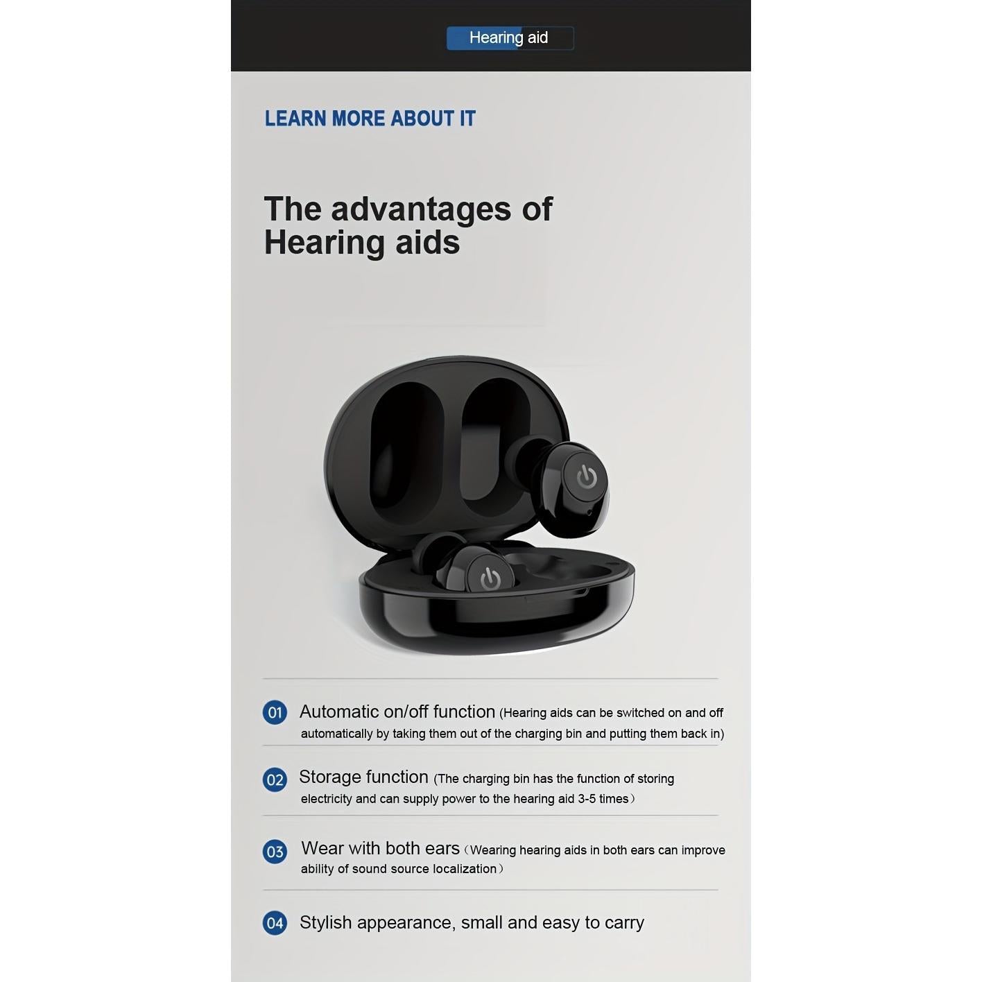 MDHAND sound amplification earbuds with sleek design and comfortable fit, ideal for enhanced hearing and listening experience.