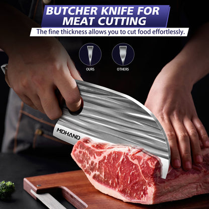 MDHAND 14pcs Kitchen Knives Set - Butcher Knife,Chef Knife, Boning Knife, Meat Cleaver - BBQ, Outdoor, Camping(Stripe)