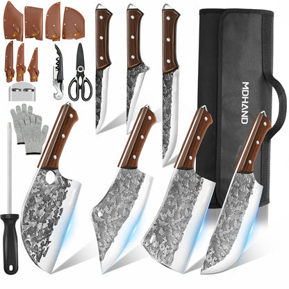 MDHAND 14pcs Kitchen Knives Set - Butcher Knife,Chef Knife, Boning Knife, Meat Cleaver - BBQ, Outdoor, Camping(Cloud)