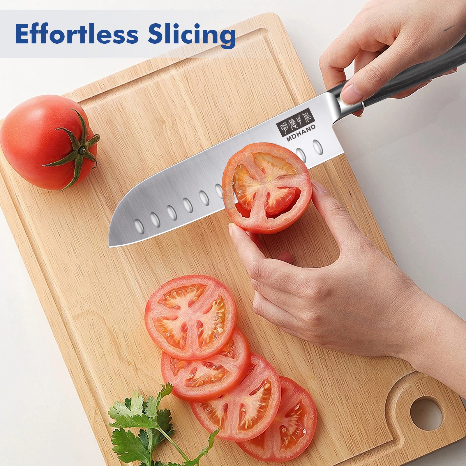 MDHAND 7-piece kitchen knife set with high-carbon stainless steel chef knives featuring ergonomic handles and ultra-sharp blades for various tasks.