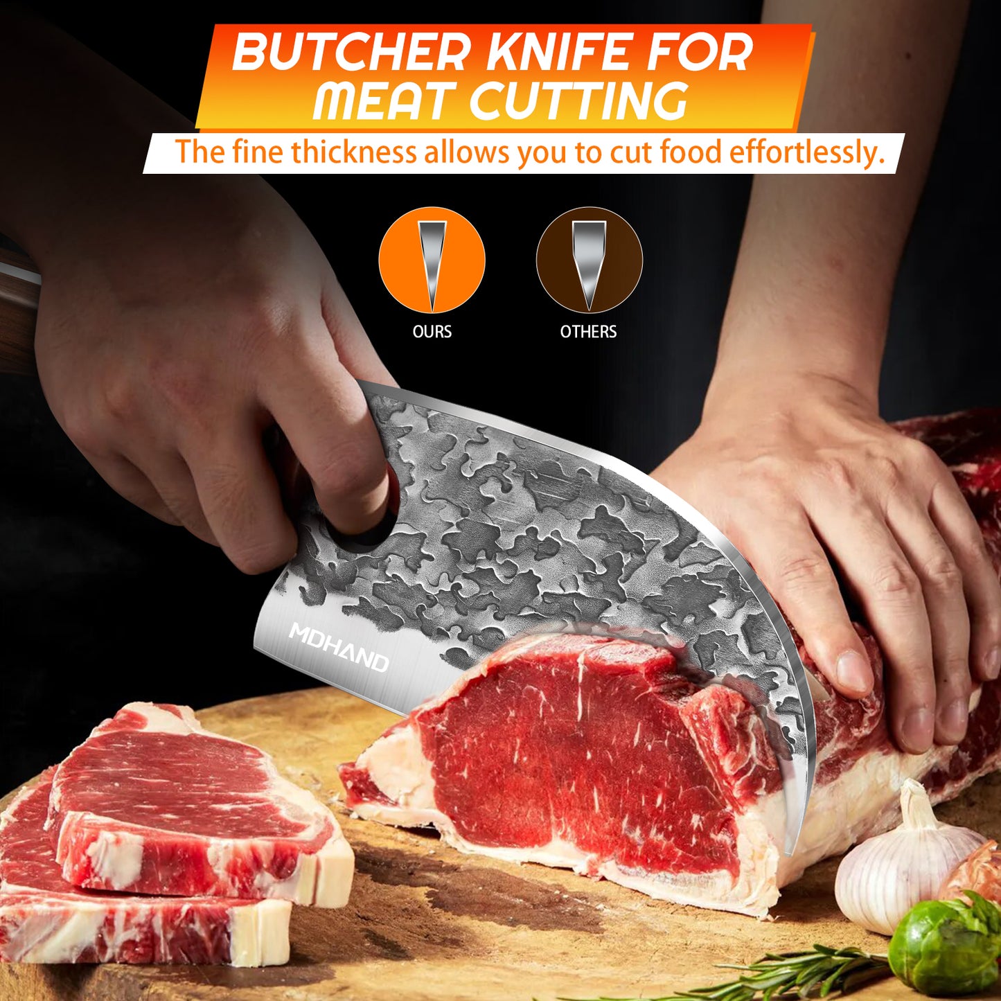 MDHAND 14pcs Kitchen Knives Set - Butcher Knife,Chef Knife, Boning Knife, Meat Cleaver - BBQ, Outdoor, Camping(Cloud)