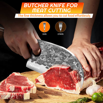 MDHAND 14pcs Kitchen Knives Set - Butcher Knife,Chef Knife, Boning Knife, Meat Cleaver - BBQ, Outdoor, Camping(Cloud)