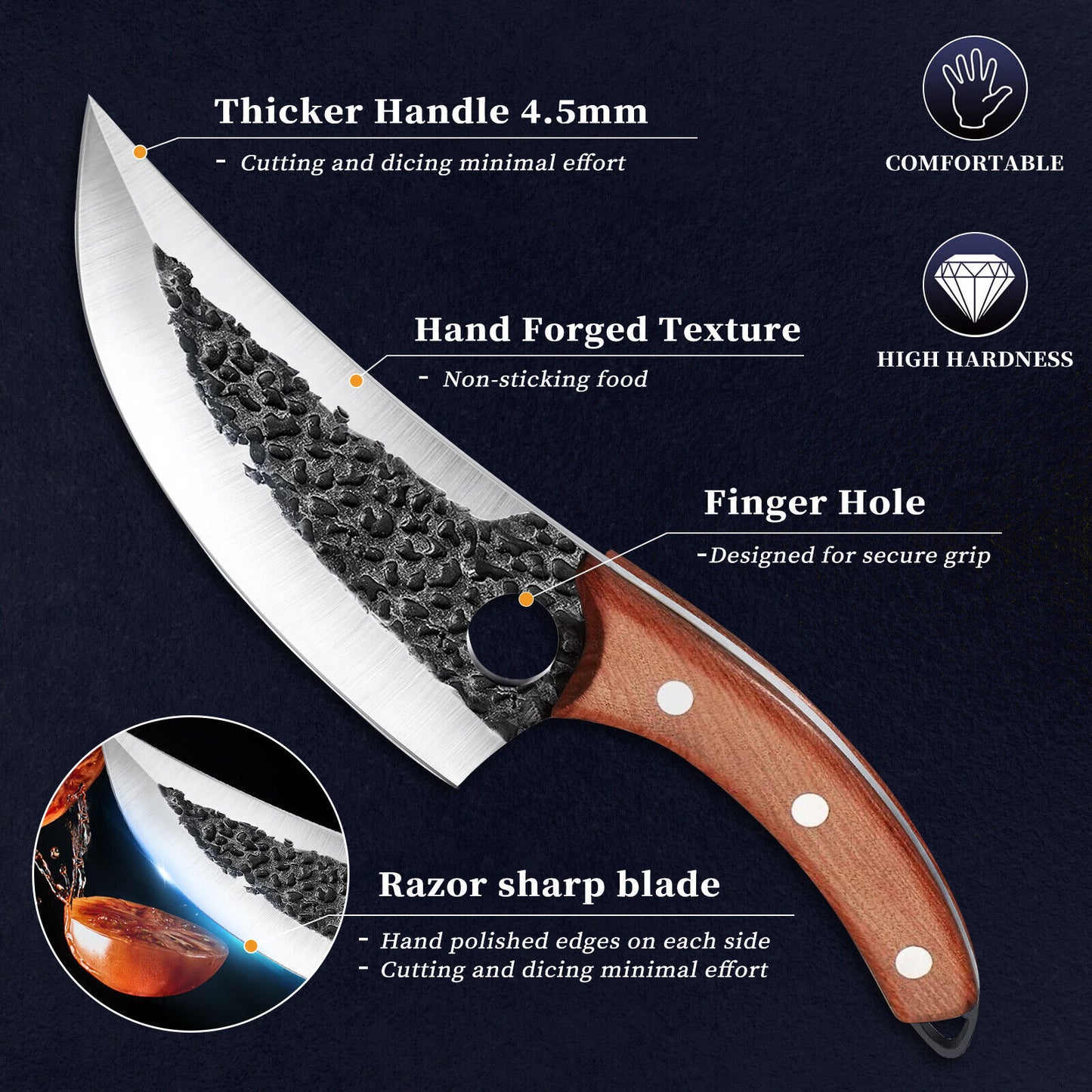 MDHAND 7 inch Butcher Knife, Boning Knife High Carbon Stainless Steel, Meat Cleaver Knife for Camping Outdoor, BBQ and Kitchen