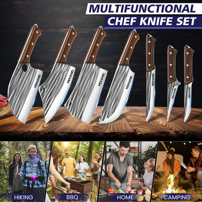 MDHAND 14pcs Kitchen Knives Set - Butcher Knife,Chef Knife, Boning Knife, Meat Cleaver - BBQ, Outdoor, Camping(Stripe)