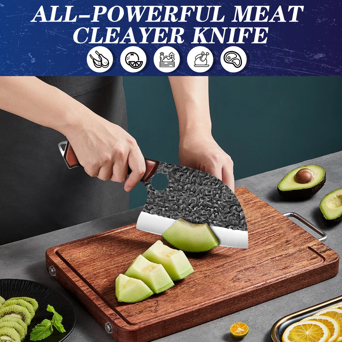 MDHAND Hand Forged Cleaver Knife Bone Cutting High Carbon Steel Butcher Knife Full Tang Chef Knife for Kitchen or Restaurant