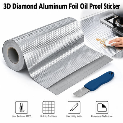 MDHAND Kitchen Oil-Proof Sticker, 16×119 Inch Silver Aluminum Foil Wallpaper