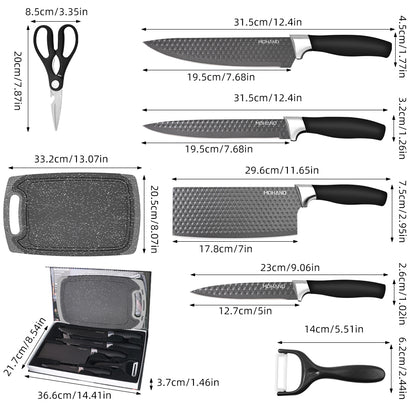 MDHAND Kitchen Knife Set, 7-Piece with Cutting Board, Sharp Chef & Utility Knives ¨C Ideal Gift(Black Handle)