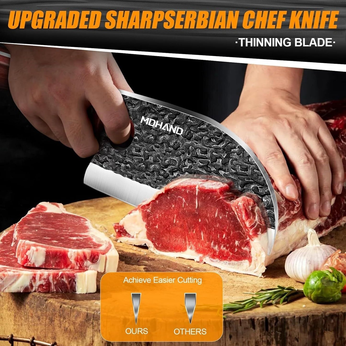 MDHAND 14PCS Butcher Knife Set, Hand Forged Chef Knife & Meat Cleaver Knife Set for Home, Outdoor Cooking, Camping