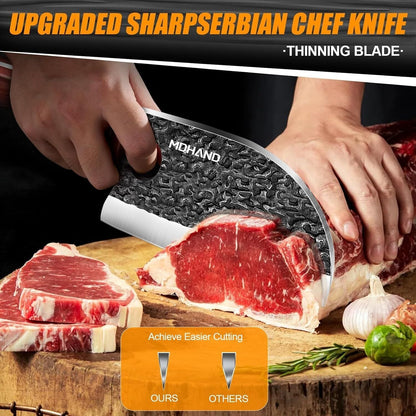 MDHAND 14PCS Butcher Knife Set, Hand Forged Chef Knife & Meat Cleaver Knife Set for Home, Outdoor Cooking, Camping