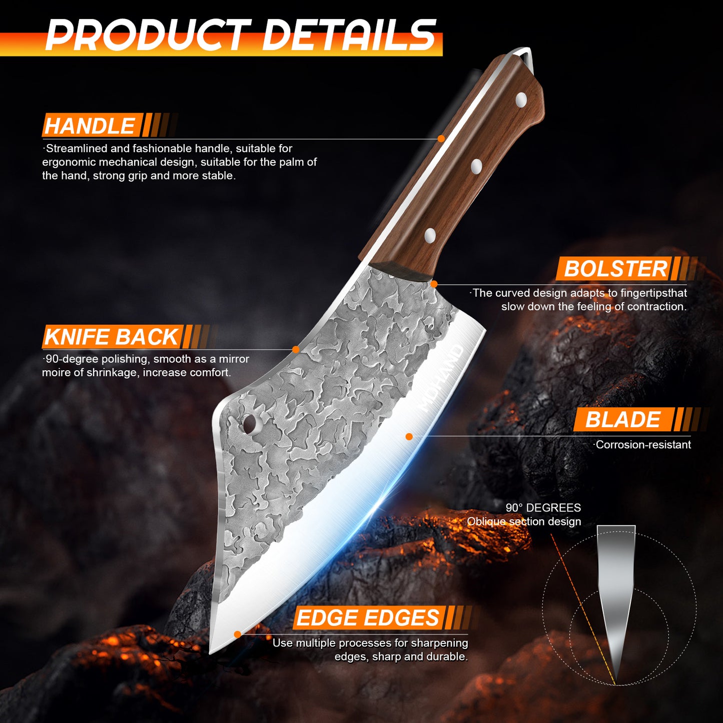 MDHAND 14pcs Kitchen Knives Set - Butcher Knife,Chef Knife, Boning Knife, Meat Cleaver - BBQ, Outdoor, Camping(Cloud)