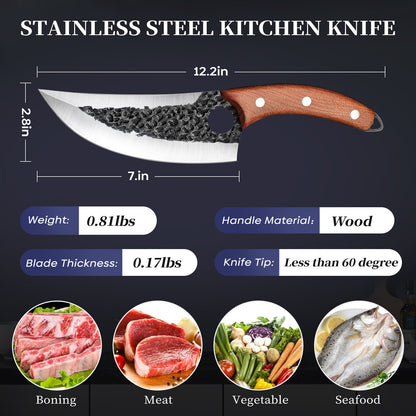 MDHAND 7 inch Butcher Knife, Boning Knife High Carbon Stainless Steel, Meat Cleaver Knife for Camping Outdoor, BBQ and Kitchen