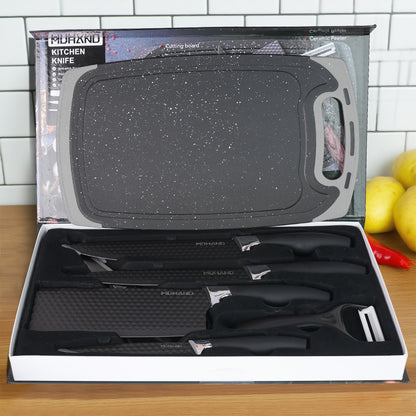 MDHAND Kitchen Knife Set, 7-Piece with Cutting Board, Sharp Chef & Utility Knives ¨C Ideal Gift(Black Handle)