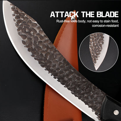 MDHAND 7.87 Inch Chef Knife Cutting Butcher Kitchen Knife High Carbon Steel Slicing Cleavers for Meat Vegetable Cooking Tool Knifve with Carrying Leather Sheath