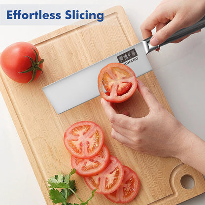 MDHAND 9-piece kitchen knife set with high-carbon stainless steel chef knives, ergonomic handles, ideal for meat, vegetables, and fruit.