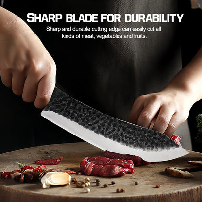 MDHAND 7.87 Inch Chef Knife Cutting Butcher Kitchen Knife High Carbon Steel Slicing Cleavers for Meat Vegetable Cooking Tool Knifve with Carrying Leather Sheath