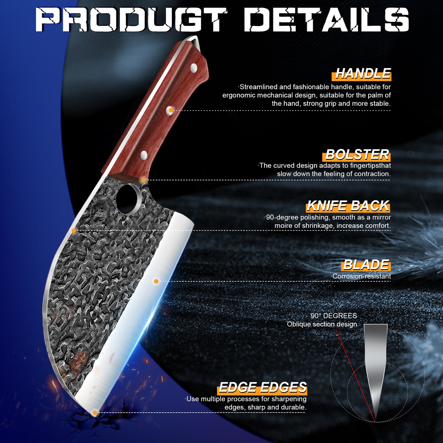 MDHAND Hand Forged Cleaver Knife Bone Cutting High Carbon Steel Butcher Knife Full Tang Chef Knife for Kitchen or Restaurant