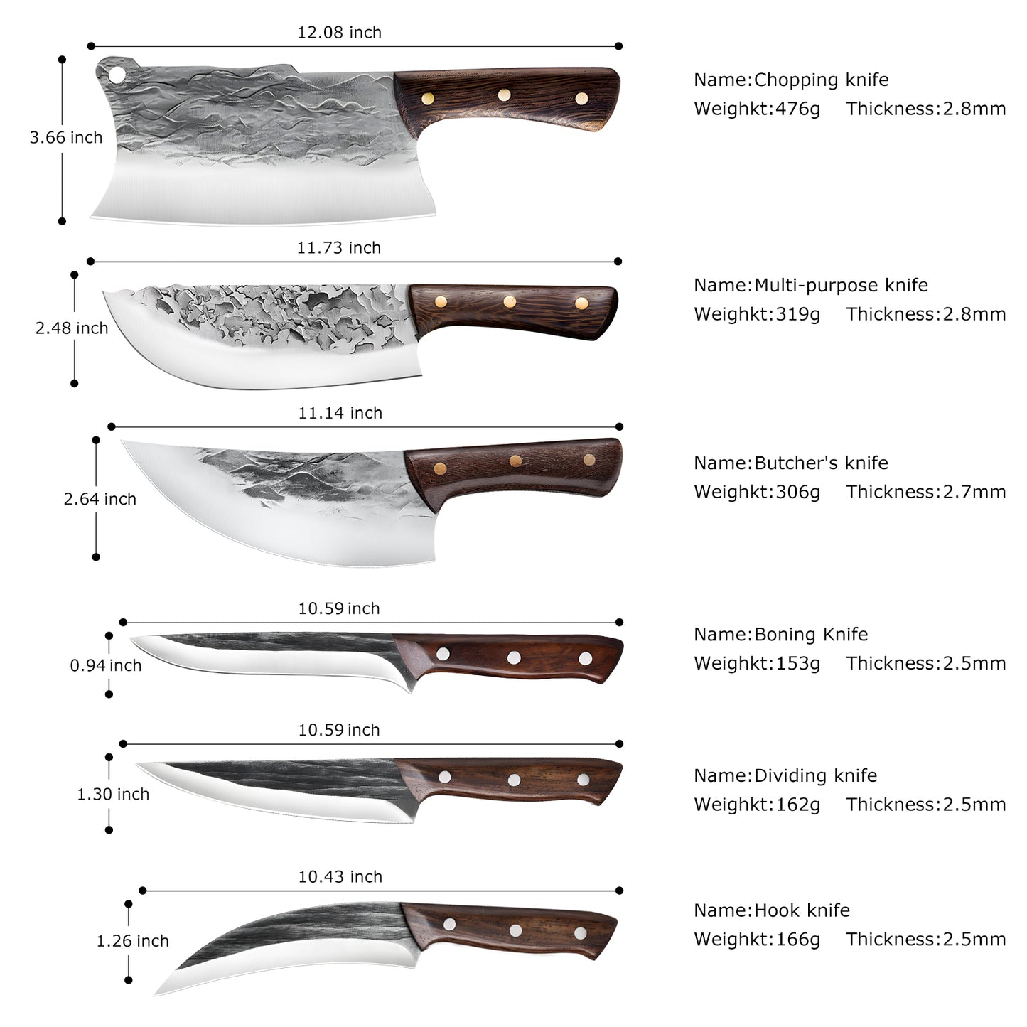 MDHAND 7PCS Butcher Knife Set, Hand Forged Meat Cleaver Knife,Meat Cutting Kitchen Knife Set for Home, Outdoor Cooking, Camping BBQ