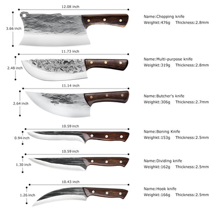 MDHAND 7PCS Butcher Knife Set, Hand Forged Meat Cleaver Knife,Meat Cutting Kitchen Knife Set for Home, Outdoor Cooking, Camping BBQ