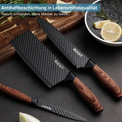 MDHAND 6 Pieces Black Professional Chef Knife Set, BBQ Meat Knives for Cooking, Forged Kitchen Knife with High Carbon Stainless Steel Cutlery Ergonomic Design Handle
