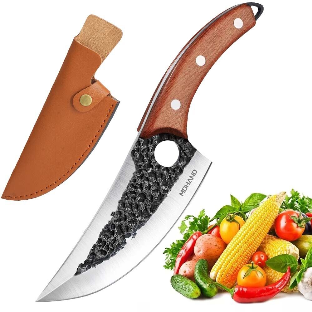 MDHAND 7 inch Butcher Knife, Boning Knife High Carbon Stainless Steel, Meat Cleaver Knife for Camping Outdoor, BBQ and Kitchen