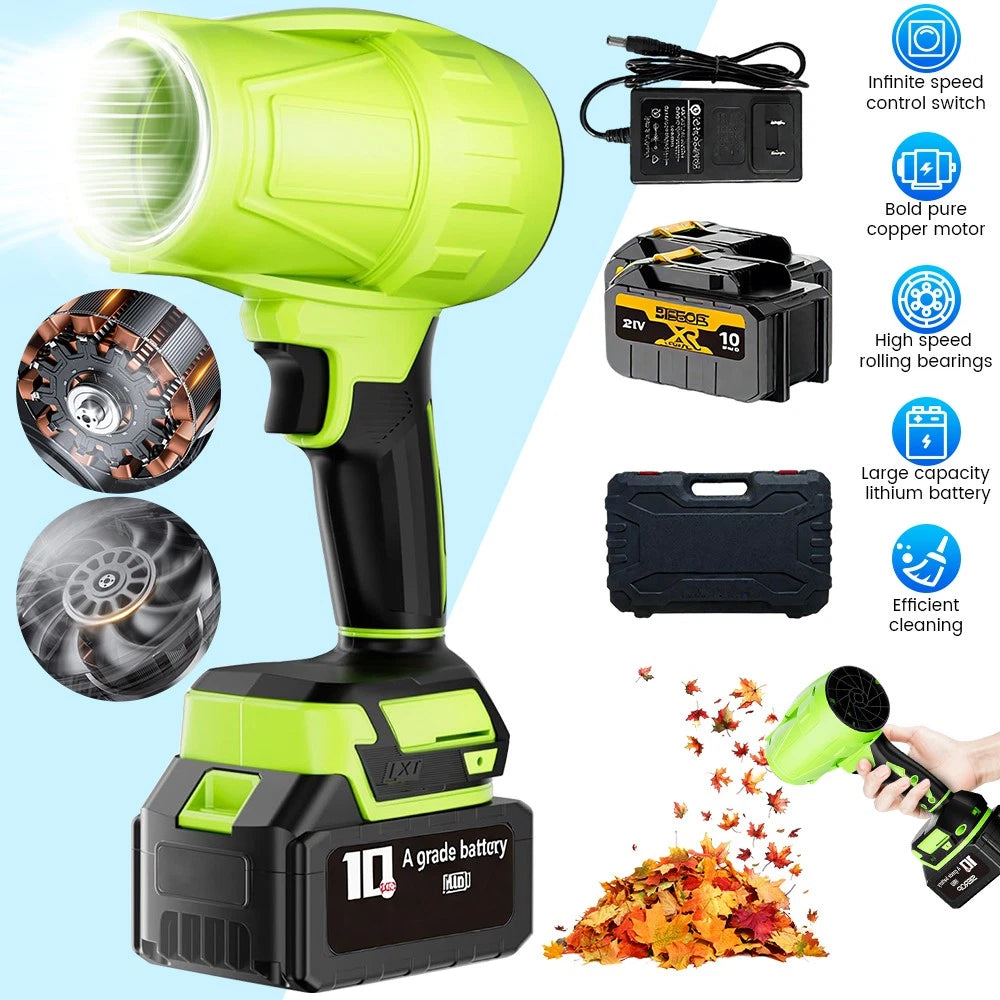MDHAND handheld turbo cordless blower with ergonomic grip and detachable nozzle, ideal for dust and leaf cleaning.
