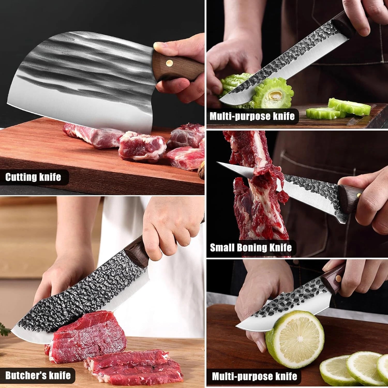 Handmade Hand FORGED DAMASCUS STEEL CHEF KNIFE Set Kitchen 8 Knives Set Chopping