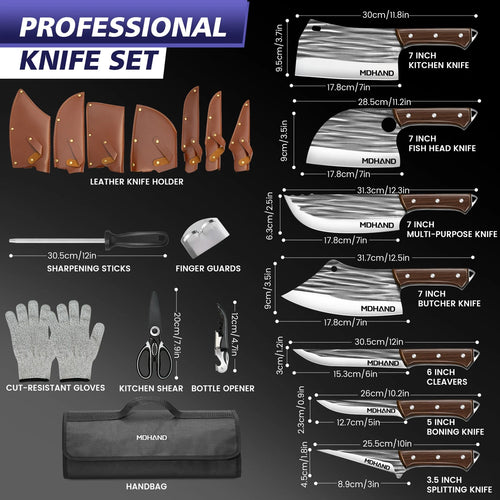14-teiliges handgeschmiedetes Kochmesserset aus Damaszenerstahl, Küchenmesser, Hackmesser 