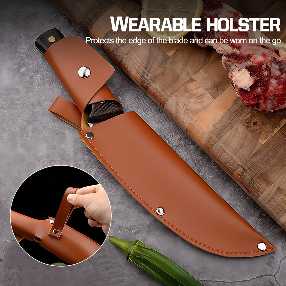 MDHAND 7.87 Inch Chef Knife Cutting Butcher Kitchen Knife High Carbon Steel Slicing Cleavers for Meat Vegetable Cooking Tool Knifve with Carrying Leather Sheath
