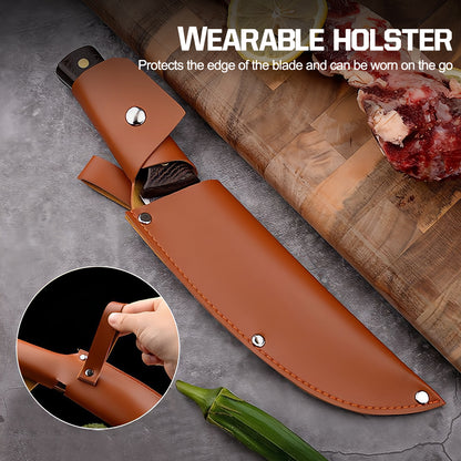 MDHAND 7.87 Inch Chef Knife Cutting Butcher Kitchen Knife High Carbon Steel Slicing Cleavers for Meat Vegetable Cooking Tool Knifve with Carrying Leather Sheath